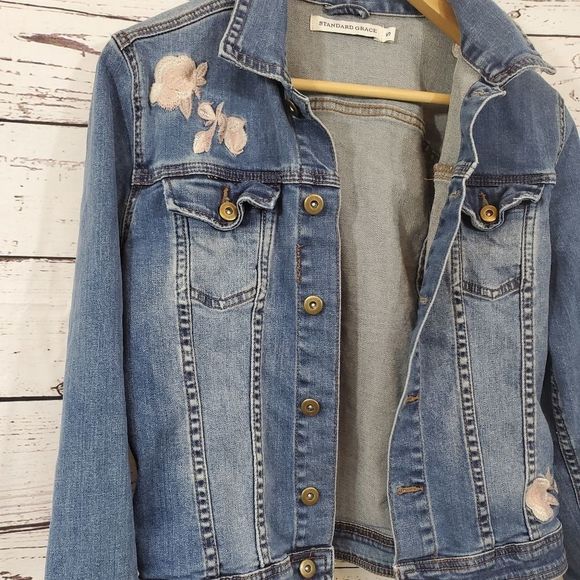 Standard Grace Embroidered Detail Denim Jacket, Size Small - Picture 3 of 5